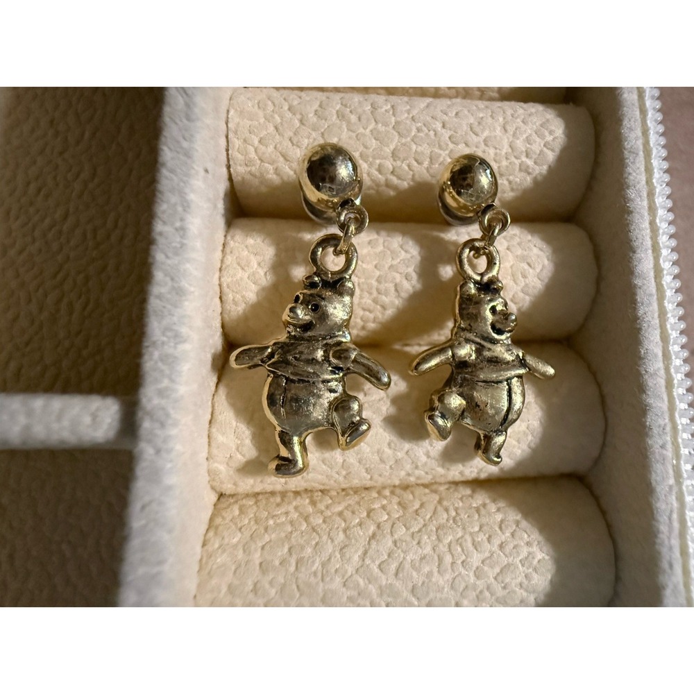 Disney Design Winnie the Pooh Bear Gold Tone Drop Earrings Dancing